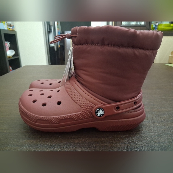 CROCS Burgundy Rain & Snow Boots with Textured Sole - Picture 3 of 9